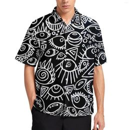 Men's Casual Shirts Black And White Eyes Beach Shirt Busy Vision Geometric Aesthetic Hawaiian Novelty Blouses Pattern Top Plus Size