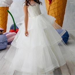 Girl Dresses Princess Ball First Communion Kids Surprise Birthday PresentElegant Short-sleeved Tulle Lace Layered Flower Dress