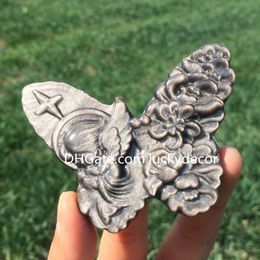 Natural Silver Sheen Obsidian Butterfly Angel Skull Crafts Gorgeous Positive Healing Energy Quartz Crystal Carved Moon Angel Figurine for Meditation Witchy Decor