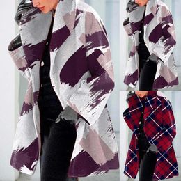 Women's Trench Coats Thickened Overcoat Warm Trendy Long Sleeve Lapel Printed Cardigan Winter Coat Jacket Fleece Jackets For Women