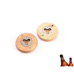 Openers Wooden Round Shape Beer Bottle Opener Coaster Home Decoration 7.1X1.2Cm Stainless Steel Rra2856 Drop Delivery Garden Kitchen Dhjue