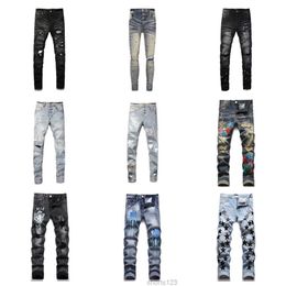 2024 Purple Designer Mens Jeans High Street Jeans mens Embroidery pants Womens Oversize Ripped Patch Hole Denim Straight Fashion Brand Streetwear slim 0PV8