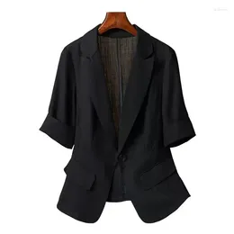 Women's Suits Thin Blazer For Women Summer Short Sleeve Single Button Chic Coats Office Ladies Solid Black White Jacket Female Tops