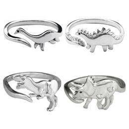 Cluster Rings Vintage Dinosaur Long-Necked Dragon Stegosaurus Jewellery Cute Open Adjustable Animal Ring Party Gifts For Women RingsCluster