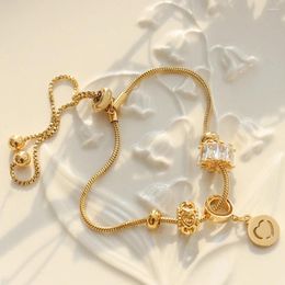 Charm Bracelets 18K Gold Plated Stainless Steel Jewelry Gift Double Layer Pearl Zirconia Cuban Chain Bracelet For Women