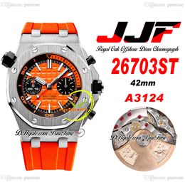 JJF 2670 A3124 Automatic Chronograph Mens Watch 42mm Black Inner Orange Textured Dial Rubber Strap Super Edition Reloj Hombre Montre Homme Puretime A1