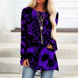 Women's Blouses Halloween Skull Print Women Blouse O-neck Long Sleeve Clothes For Plus Size Vintage Top Et Chemises Femmes Camisas