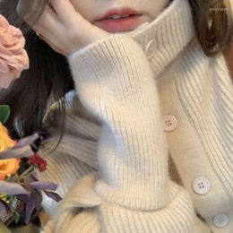 Women's Knits Zhang Shy 2023 Autumn Style Sun Wind All Day Hide Seek Button High Neck Sweater Female