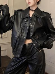 Women's Leather Punk Streetwear Black Jacket Women Winter Casual Moto Biker Zipper Fashion Trench High Street Faux Coat