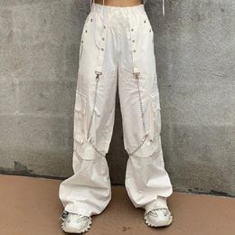 Women's Pants & Capris Street Solid Colour Waist Loose Pockets Straight Pleated Punk Harajuku Y2K Oversize Park White Wide-leg Clothes