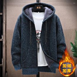 Men's Sweaters Sweater Hooded Male Size Coats M-XXXL Winter Fashion Men Zipper Slim Hoodies Thicken Knitted Fit Cardigan Men's Warm