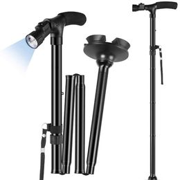 Trekking Poles Folding Cane with LED Light Foldable Walking Stick AntiSlip Disability Aluminium Torch Adjustable Portable Emergency Lamp 230425