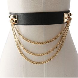 Belts Hip Hop Punk Metal Chain Belt For Women Fashion Elastic Stretch Leather Waist Strap Lady Shirt Dress Corset Waistband AccessoryBelts