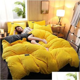 Bedding Sets Justchic Thick Warm Winter Quilt Er For Beds Ab Version Doublesided Veet Duvet Flannel Queen Size 230113 Drop Delivery Otfnh
