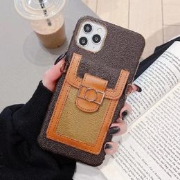 Luxury Designer Phone Cases for iPhone 15 14 13 12 11 Pro Max XS XR Xsmax 8plus Fashion Leather Card Pocket Designer Cellphone Cover with lanyard