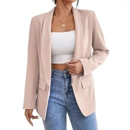Women's Suits Lapel Collar Office Blazer Jackets Solid Colour Women With Pockets Elegant Style V Neck Slim Fit Vacation Outfit