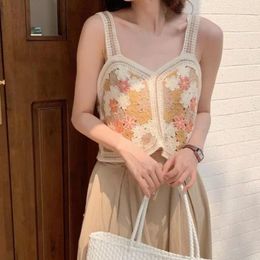 Women's Tanks Vest Floral Sweet Casual Embroidery Bohemia Tank Tops Women Cotton Camisole Hollow Out Crop Korean Sleeveless Garment