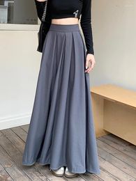 Skirts MODX Length Maxi Suit Skirt For Women 2023 Autumn Korean Elegant Solid Big Hem High Waist Pleated Long Female