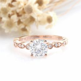 Cluster Rings RandH Au585 Solid Gold Round Brilliant 3 Excellent Cut Solitaire Moissanite Ring Side Stone Wedding Anniversary For GiftCluste