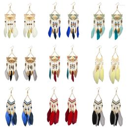 Dangle Earrings Vintage Tassel Feather Colourful Bead Drop For Woman Ethnic Leaf Boho Long Earring Jewellery Accessories