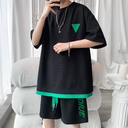 Men's Tracksuits Korean Fashion Streetwear Hip Hop Rock Casual Short Suit Men Brand Tshirts Shorts 2 Piece Sets Summer Tracksuit clothes For Men 230425