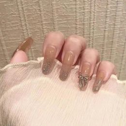 False Nails 24PCS Shiny Metal Nail Patch Sweet Style Glue Type Removable Long Paragraph