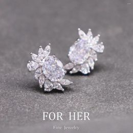 Stud Earrings ForHer Jewellery 925 Sterling Silver 1 Carat Shining High Carbon Diamond 18K Gold Plated For Women Fine Gift