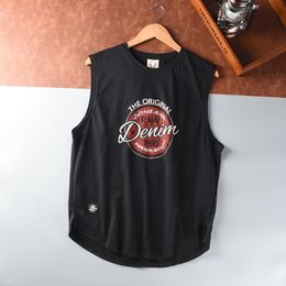 Mens Tank Tops Summer American Retro Sleeveless Oneck Letter Printed Tshirt Fashion 100% Cotton Washed Old Casual Sports Vest 230424