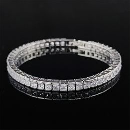 Charm Bracelets 3mm stone 18cm long silver color on hand princess cut zircon barcelet bangle for women wedding bride fashion jewelry S4798 230425