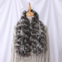 Scarves Winter Women's Genuine Real Rex Fur Silver Hand Knitted Scarf Scarfs Wraps Snood Street Fashion