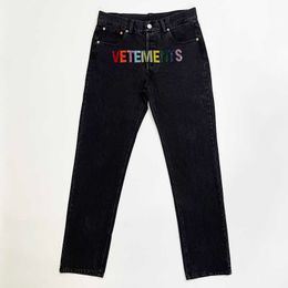 Top Men's Designer Jeans VETEMENTS Jeans Coloured Hot Diamonds Loose Casual Jeans Men Women 11 Vetements Straight Trousers Jeans Mens Jeans 567