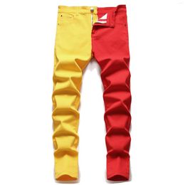 Men's Jeans Men 2023 American Style Fashion Stitching Two-color Yellow And Red Trend Stretch Male Trousers Denim Pants