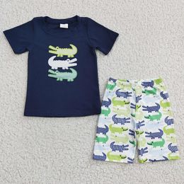 Clothing Sets Wholesale Baby Boy Summer Set Short Sleeves Embroidery Alligator Cotton Clothes Shirt Tee Kid Shorts Children Hunting Outfit