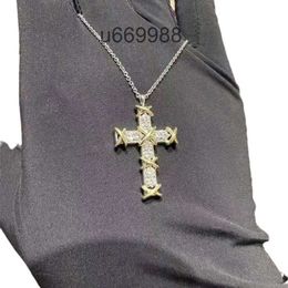 necklace Jewellery New T Family Cross Necklace Womens 18k Plated Diamond Cross Pendant Full Diamond Colourful Cross Collar Chain T