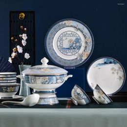 Bowls Chinese Bowl And Dish Set Household Light Luxury Simplicity Porcelain Dishes Combination Creative Cutlery