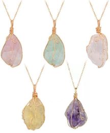 party gift Irregular Nature Stone Pendant amethyst Rose Quartz White crystal Lemon crystal necklace6173061