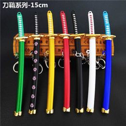 Cartoon Figures Anime Keychain Roronoa Zoro Samurai Sword Metal Key Ring Scabbard Keyring Katana Buckle Key Chain Unisex Jewellery Gifts T230425