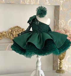 Girl Dresses Green Baby Girls Birthday Gowns One Shoulder Knee Length Tulle Dress Toddler Outfit 12M 24M First Communion Real Po