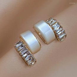 Dangle Earrings European And American Women's Double-Layer Opal Rhinestone Studs Cute Compact Geometric