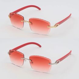 New Designer Rimless Diamond cut Lens Sunglasses Red Wood Sunglasses Male and Female metal frame 8200757 Square Lens Eyeglasses Fashion Red Wooden glasses Luxury