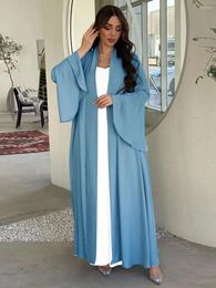 Ethnic Clothing Abaya Satin Flare Sleeves Kimono Muslim Women Islamic Dubai Turkish Modest Outfits Casual Hijabi Robe Ramadan Kaftan