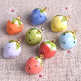 Charms 2pcs Strawberry 11mm-15mm Handmade Ceramic Porcelain Pendants For Jewelry Making DIY Earring Findings