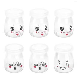 Storage Bottles 6 Pcs Dessert Cups Clear Glass Caps Pudding Bottle Small Jars Cover Yoghourt