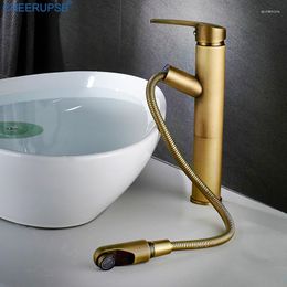 Bathroom Sink Faucets Pull Out Taps Black Painted Vintage Gold Faucet Retractable Cold Water Wash Basin Brushed Tap Grifo Lavabo