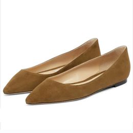 Fashion Brand Ballerinas Women Sandals Senior Romy Made Of Suede Italian Delicate Brown Pointed Toe Designer Elegant Ballet Dance Flat Sandal High Heels Box EU 35-43