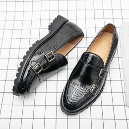 New Fashion Men Pattern Monk Strap Thick Bottom Lace Up Shoes Male Casual Loafers Formal Dress Footwear Zapatos Homre