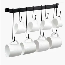 Hooks Coffee Mug Holder For Wall: 17-Inch Black Bar Cup Hanger - Hanging Rack Storage Organiser 2Pcs Durable