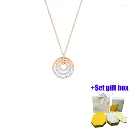 Chains Fashionable And Charming Rose Gold Three Ring Diamond Jewelry Necklace Suitable For Beautiful Women To Wear
