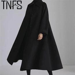 Women's Wool Blends Yuerwang Women Coat Temperament Oversized Winter Woolen Jacket All Match Loose Long Black Overcoat Spring 2023 231124