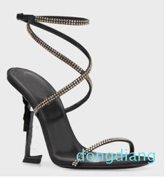 Sandals Shoes Ankle-Strap Crystal-embellished Satin Crisscross Vamp Gladiator Sandalias Party Dress High Heels Lady Walking